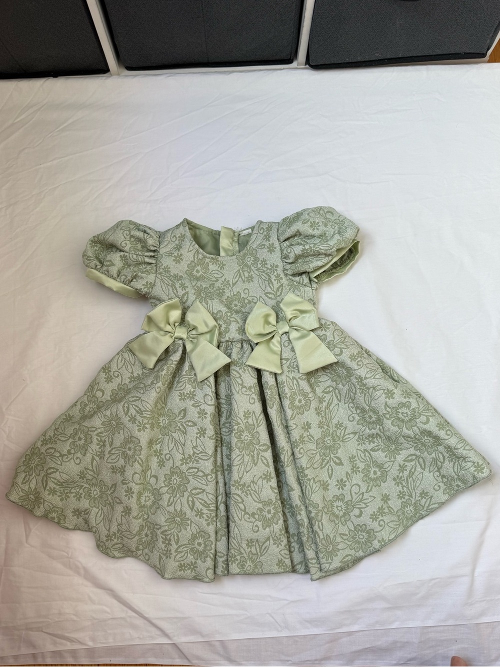 Light Sage Green Floral Toddler Dress with Bows